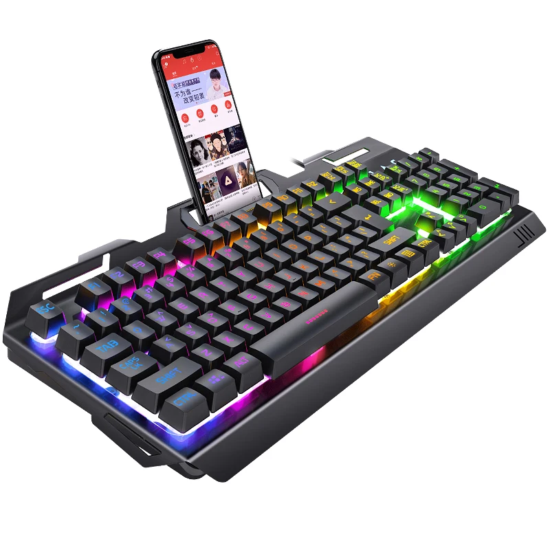 V2 Wired Hot selling 104 key Gaming Keyboard Mechanical Waterproof Keyboard with Back-light RGB phone holder Keyboard