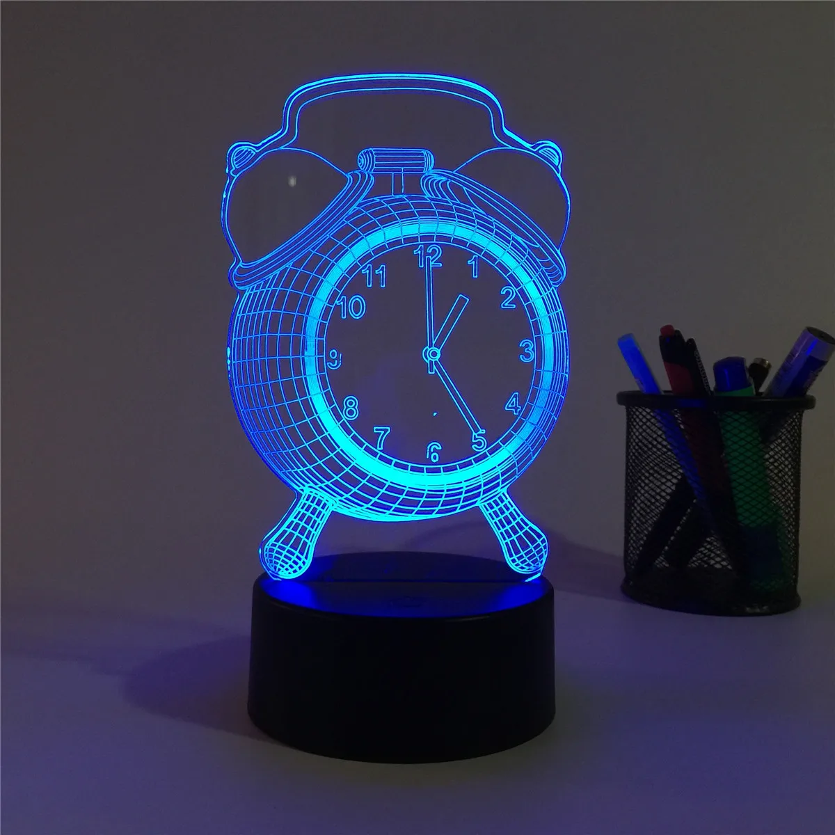 Acrylic 3D Illusion Alarm Clock Shape LED Remote Control Decorative Night Light