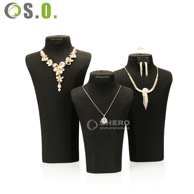 Hot sale necklace holder display stand velvet jewelry stands for long necklace display bust