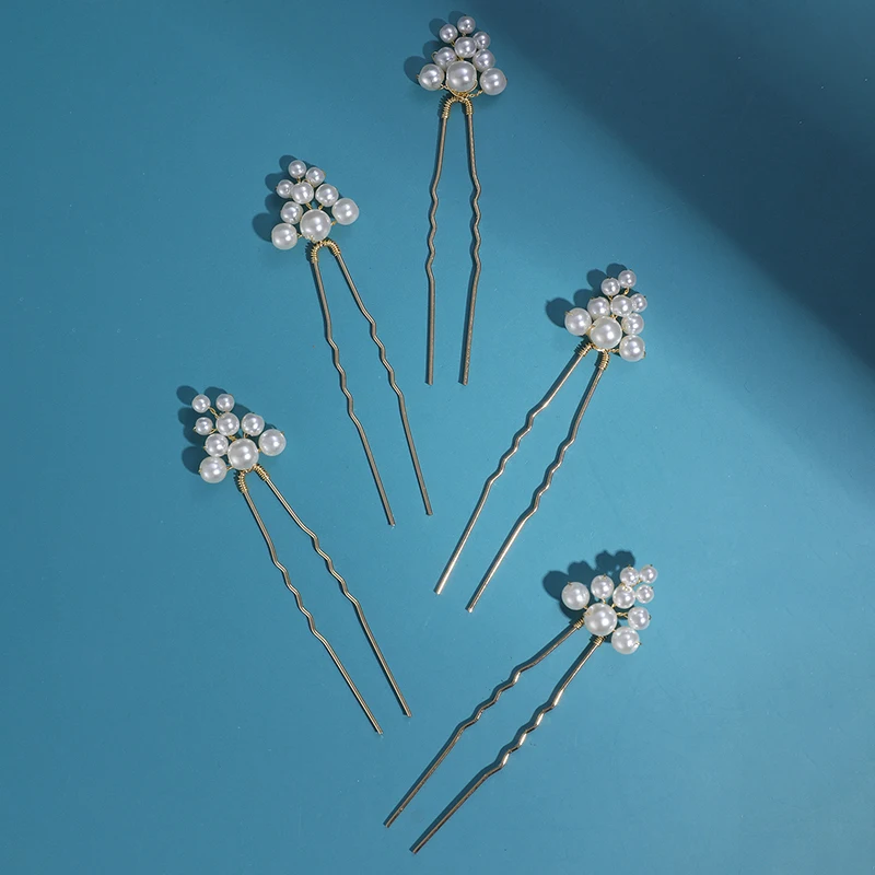 5pcs Simple Hair Decoration Wedding Pearl Headpiece Hair Pin Set Korean Female Manufacturers Wholesale Bride Headwear
