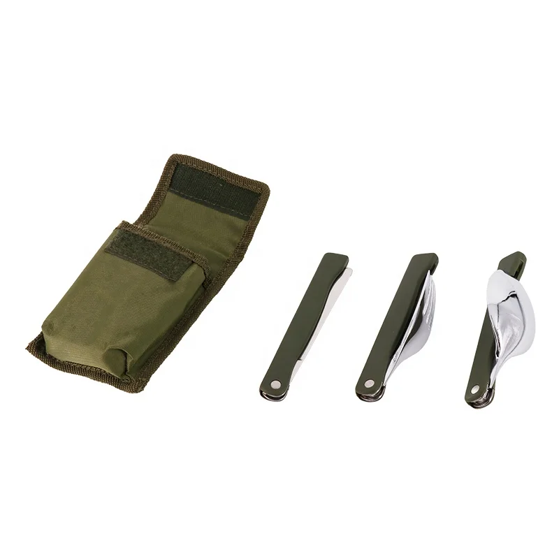 3pcs Camping Picnic Tableware Multi-function Stainless Steel Folding Cutlery Set Utensil Set