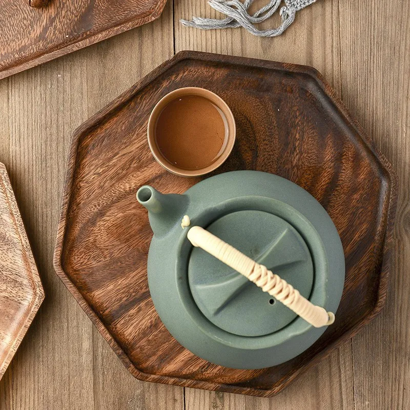 
Acacia flat bottom tea plate with snack plate restaurant wooden tray fruit plate 