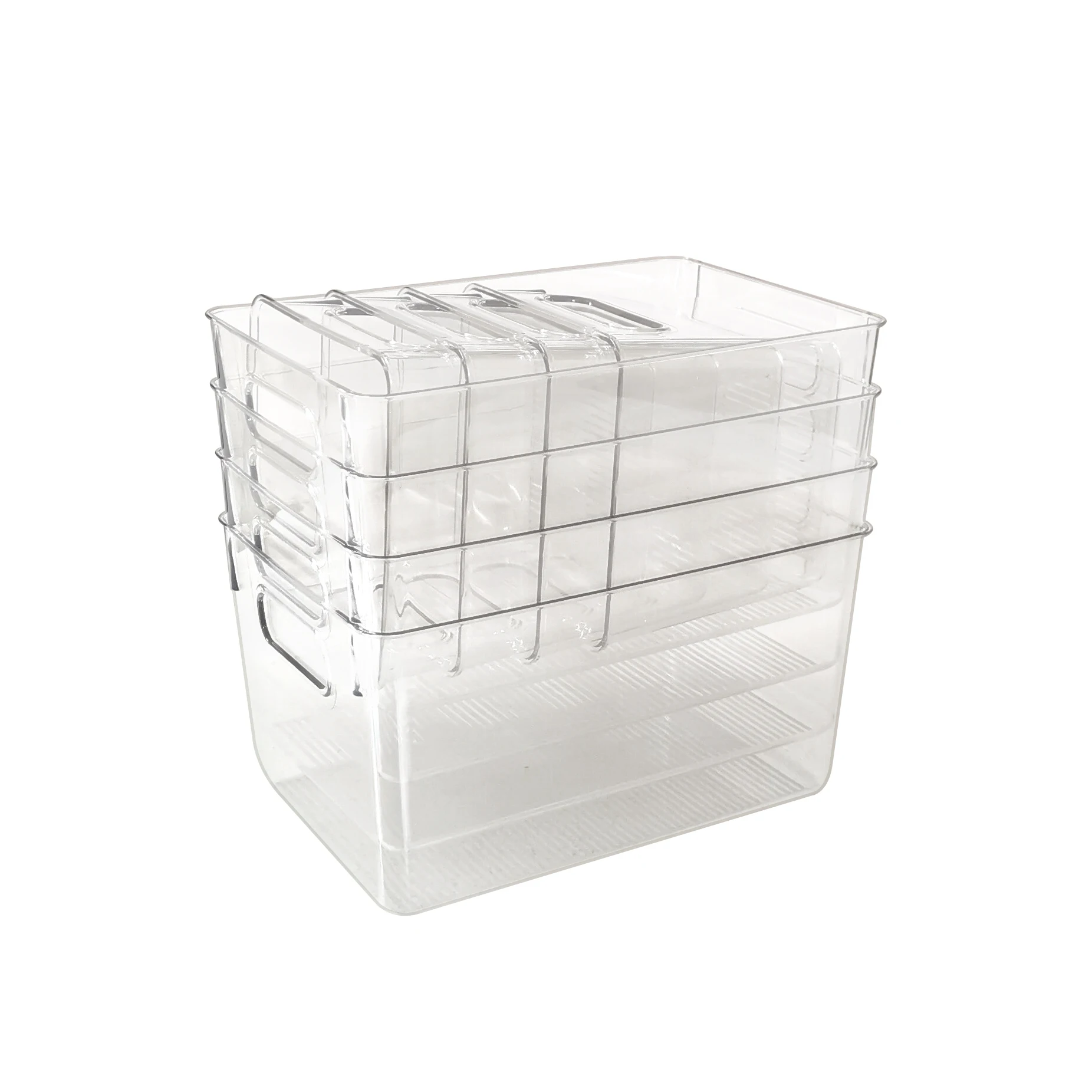 PET BPA free clear plastic stackable kitchen cabinet pantry refrigerator food container fridge organizer storage bin set