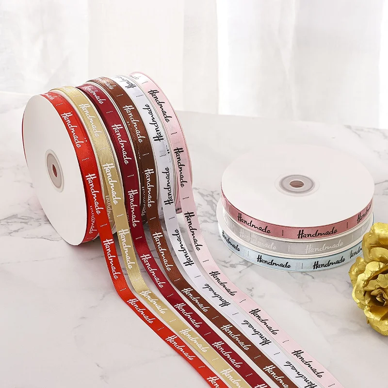 Custom printed wholesale logo wedding decoration handmade logo  satin ribbon
