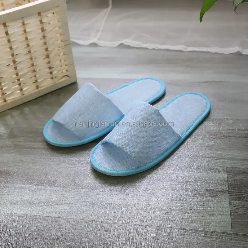 Custom cheap plain linen EVA half pack disposable beauty salon home stay hotel slippers