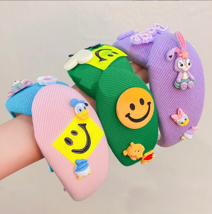 Cartoon double color block hair bands Handmade wide-brimmed hair bands Girls go out to press hair bands