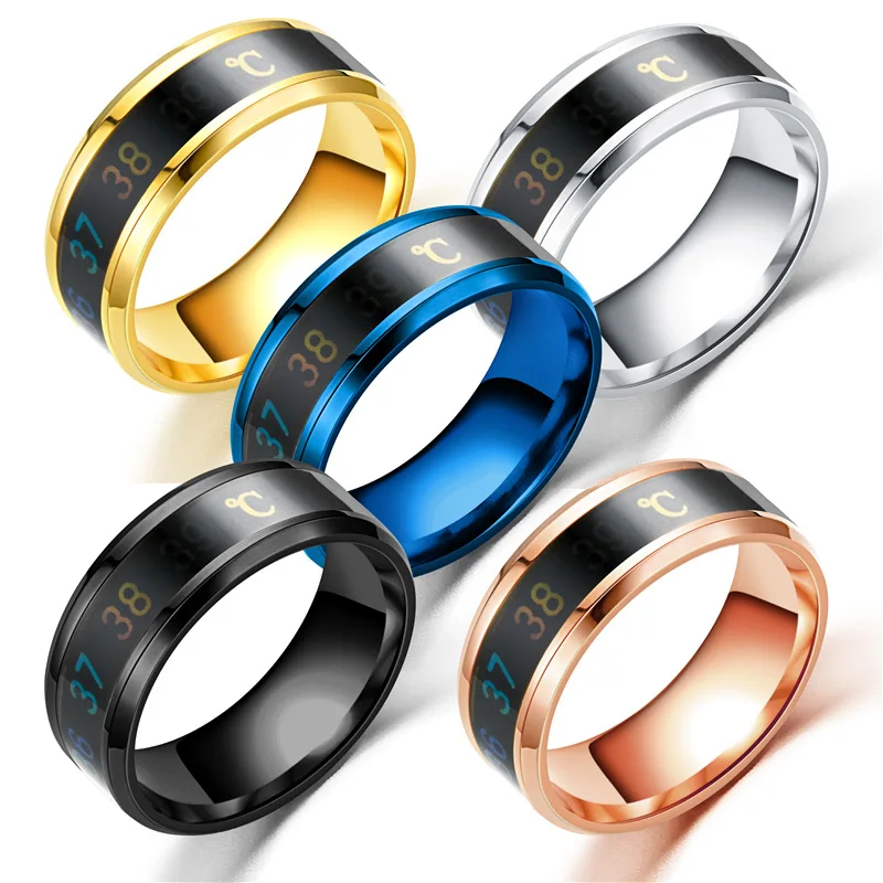 Unique Digital Thermometer Body Sensor Couple Titanium Stainless Steel Ring Smart Temperature Ring