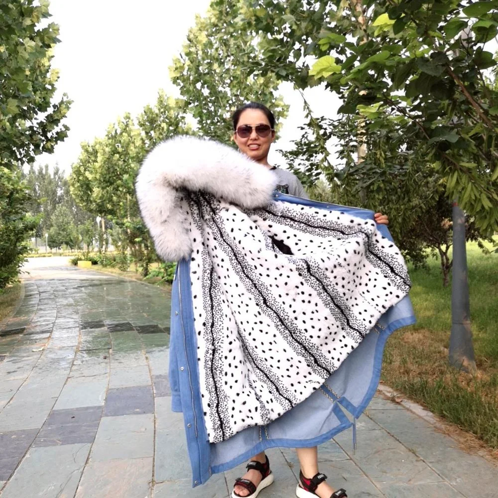 New Detachable Real Fur Parka Women Genuine Raccoon Large Collar Parka Jacket Winter Top Warm Fur Parker