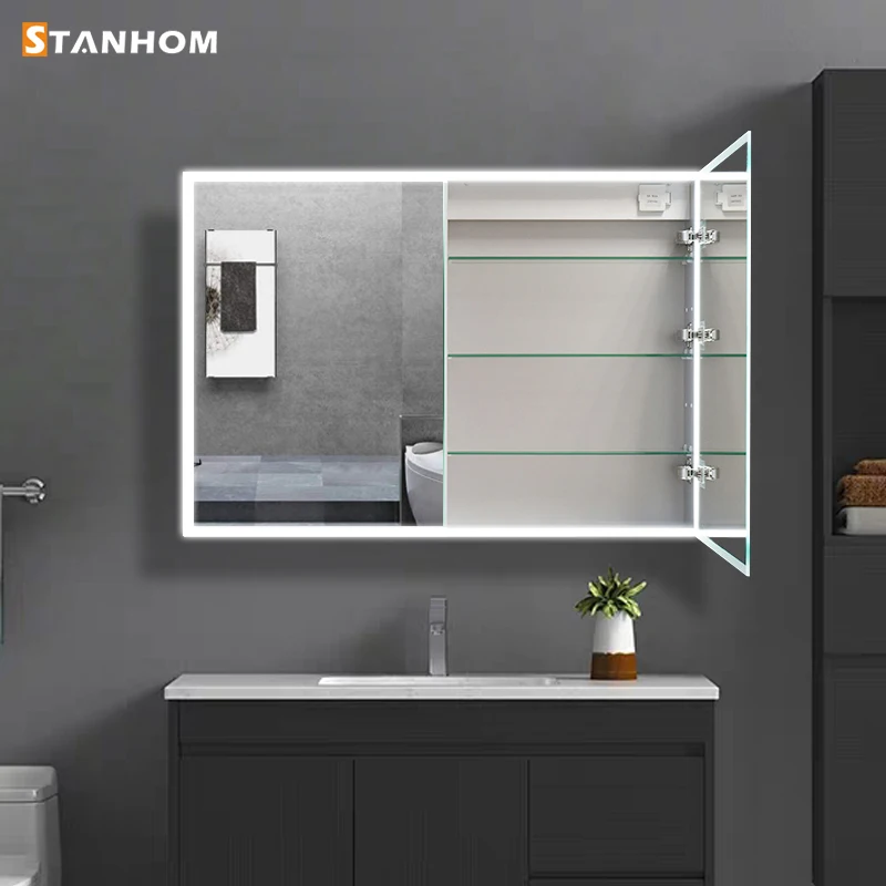 STANHOM Bathroom Waterproof Wall Automatic Anti Fog Acrylic Storage Mirror Vanity Cabinet