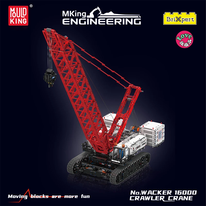 MOULD KING 17046 Technical Wacker 16000 crawler crane Building Blocks RC Heavy-Duty Forklift Red Engineering Toys for Boys