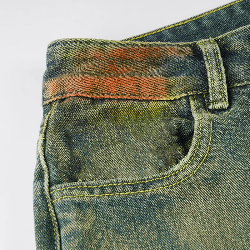 New Trendy Women Jeans Big Pocket Workout Denim Overalls Straight Leg Pants Ladies Casual Tie Dye Denim Cargo Jeans Pants Women