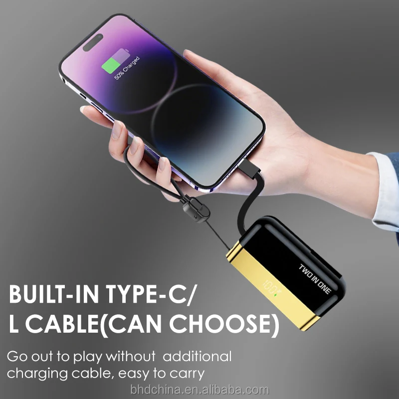 Портативное зарядное устройство компактный аккумулятор 10000 мАч 20WPower Bank Встроенный кабель Высокоскоростная зарядка совместим с iPhone 16 15
