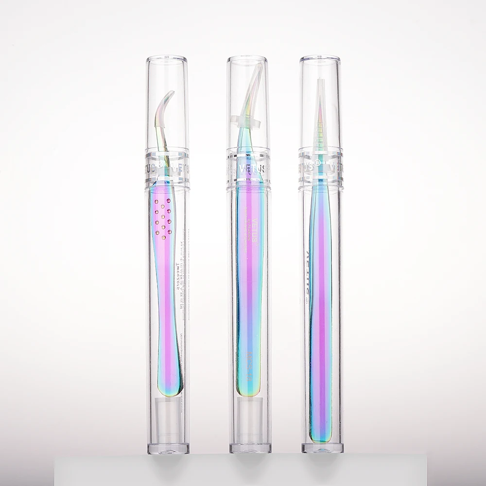 Custom Logo Eyelash Tweezers Rainbow Tweezer Gold Blue Colour Stainless Steel Lash Tweezers For Eyelash Extension