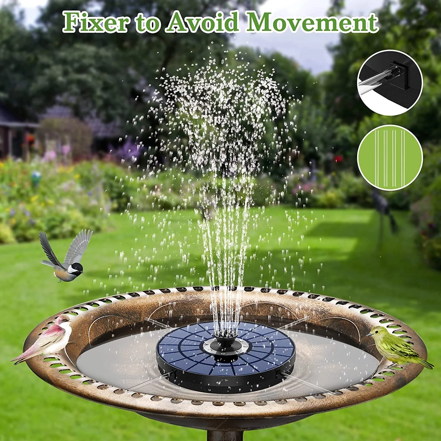 5.5W 2000mAh Battery Solar Water Fountain for Bird Bath, Bird Baths for Outdoors, Garden, Pond, Solar Fountain Pump with Battery