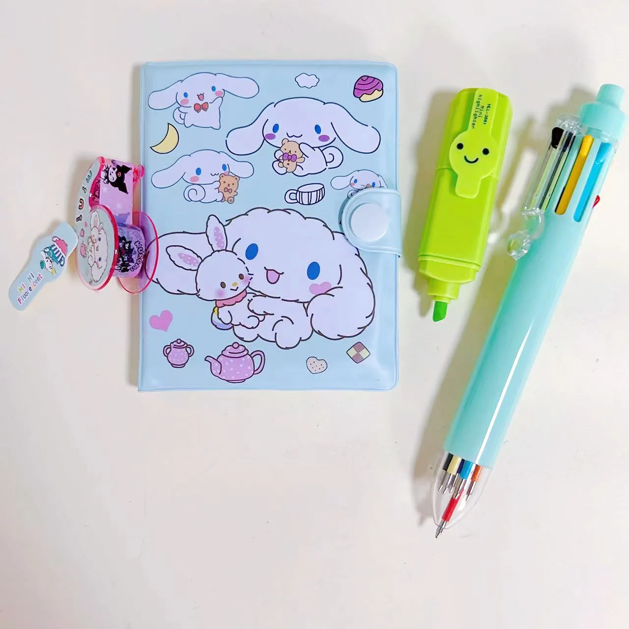 Cartoon manufacturer wholesale multicolor pen with notebook highlighter marker pen stationery set for children and kids