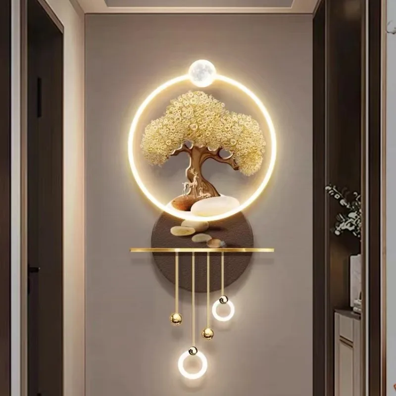 Modern Luxury Newest Chinese LED 3D home wall decoration with artificial tree Metal art acrylic Light landscape animal paintings