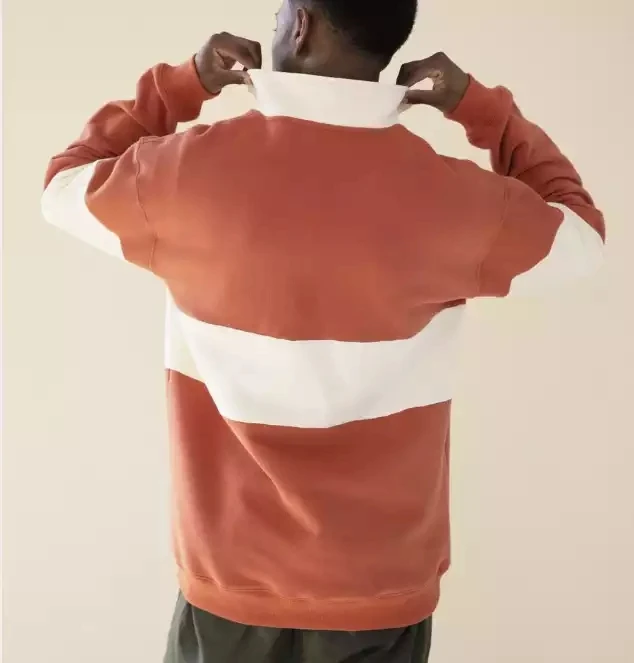 New fashion quater zipper hoodie men orange plain pullover 1/4 zip funnel neck sweatshirt