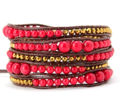 Позолоченные бусы ювелирные изделия кожаные браслеты для Пары Любовь натуральный коралловый браслет бохо