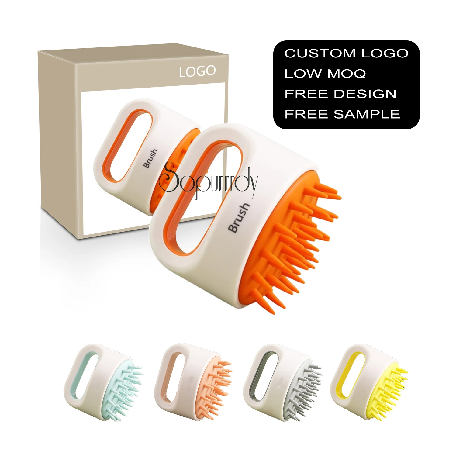 Custom Logo Shampoo Massage Brush Scalp Massagers Anti Dandruff Cleaning Brush Silicone Brush Scalp Scrubber Bathing ABS Bristle