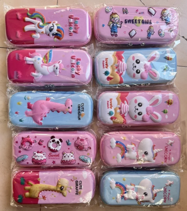 Beautiful Student School pink Pencil Box 105*230mm Cartoon Cute Zipper Cases Kids Stationery