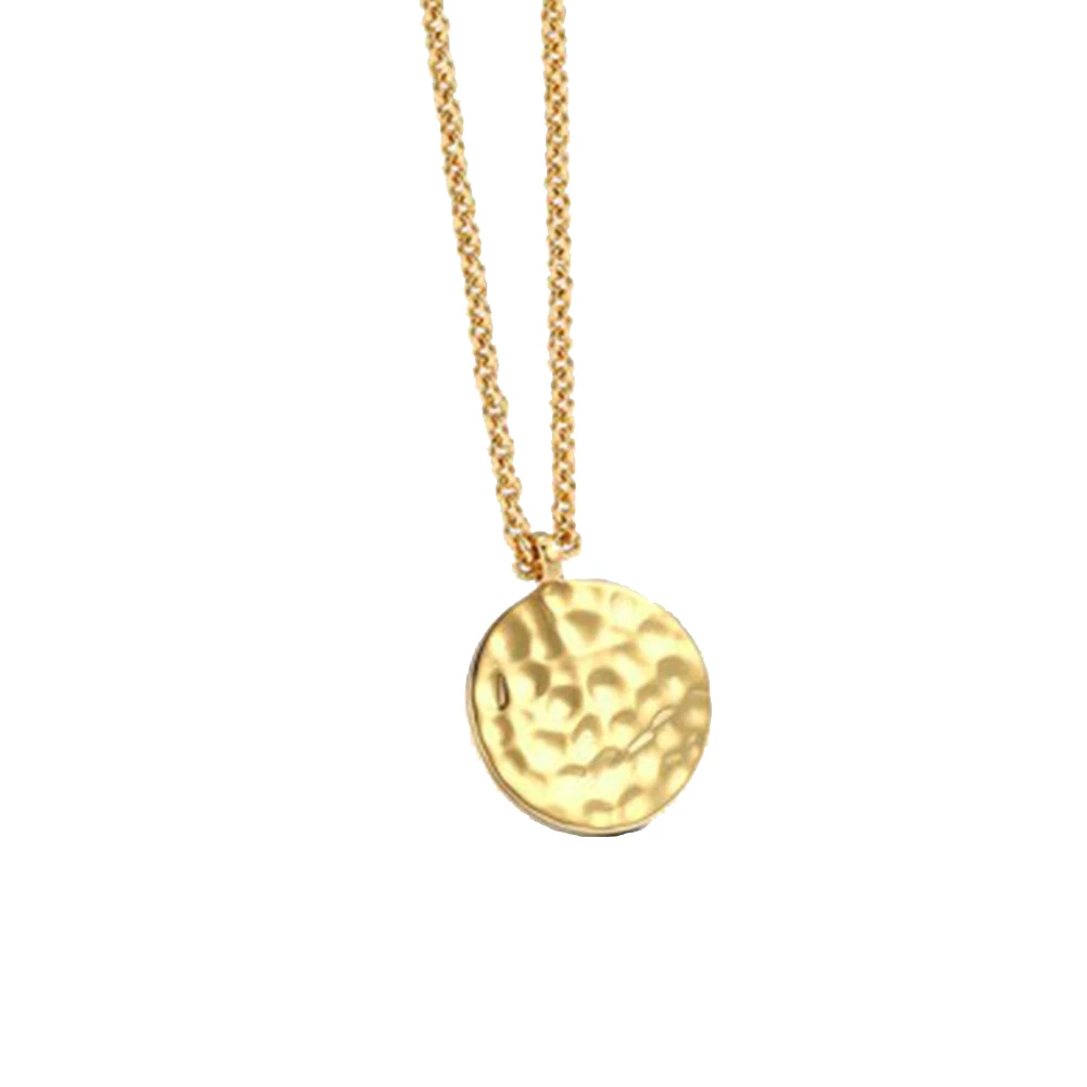 Minimalist Circle Pendant Necklace Stainless Steel 18K Gold Fashion Jewelry Hip Hop Big Round Disc Pendant Hammered Necklace