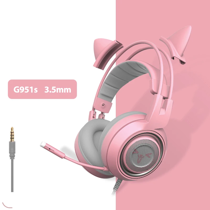 Best Gaming Partner G951 Cute Anime Cat Ears Wired Headphone Pink Headset with