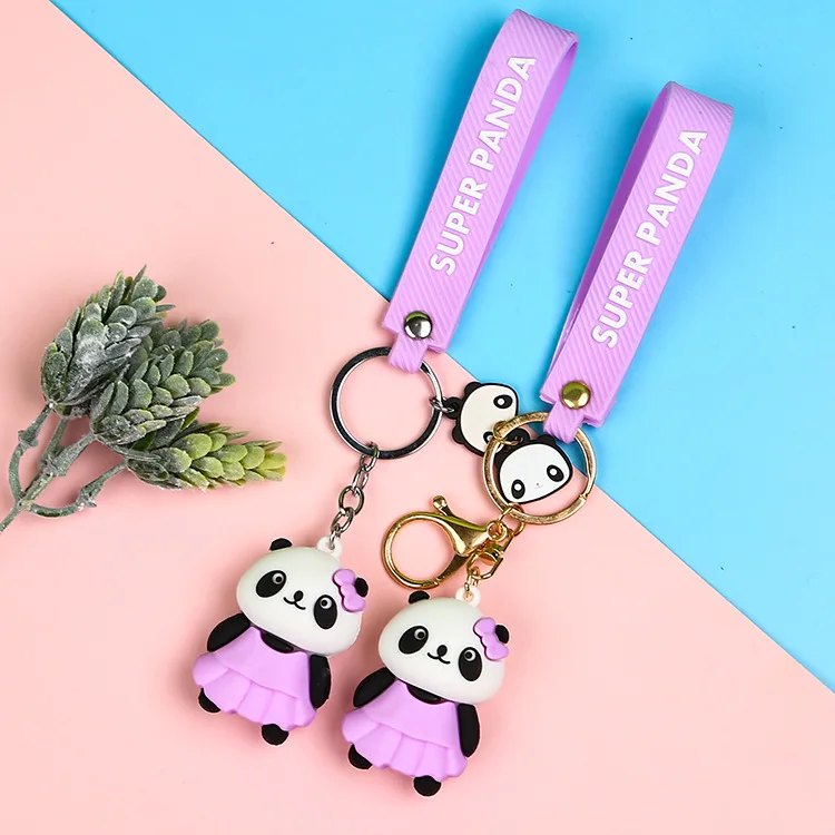 New arrival 3D soft pvc keychain custom  plastic doll PVC cartoon corporate mascot couple gift pendant Panda PVC key chain