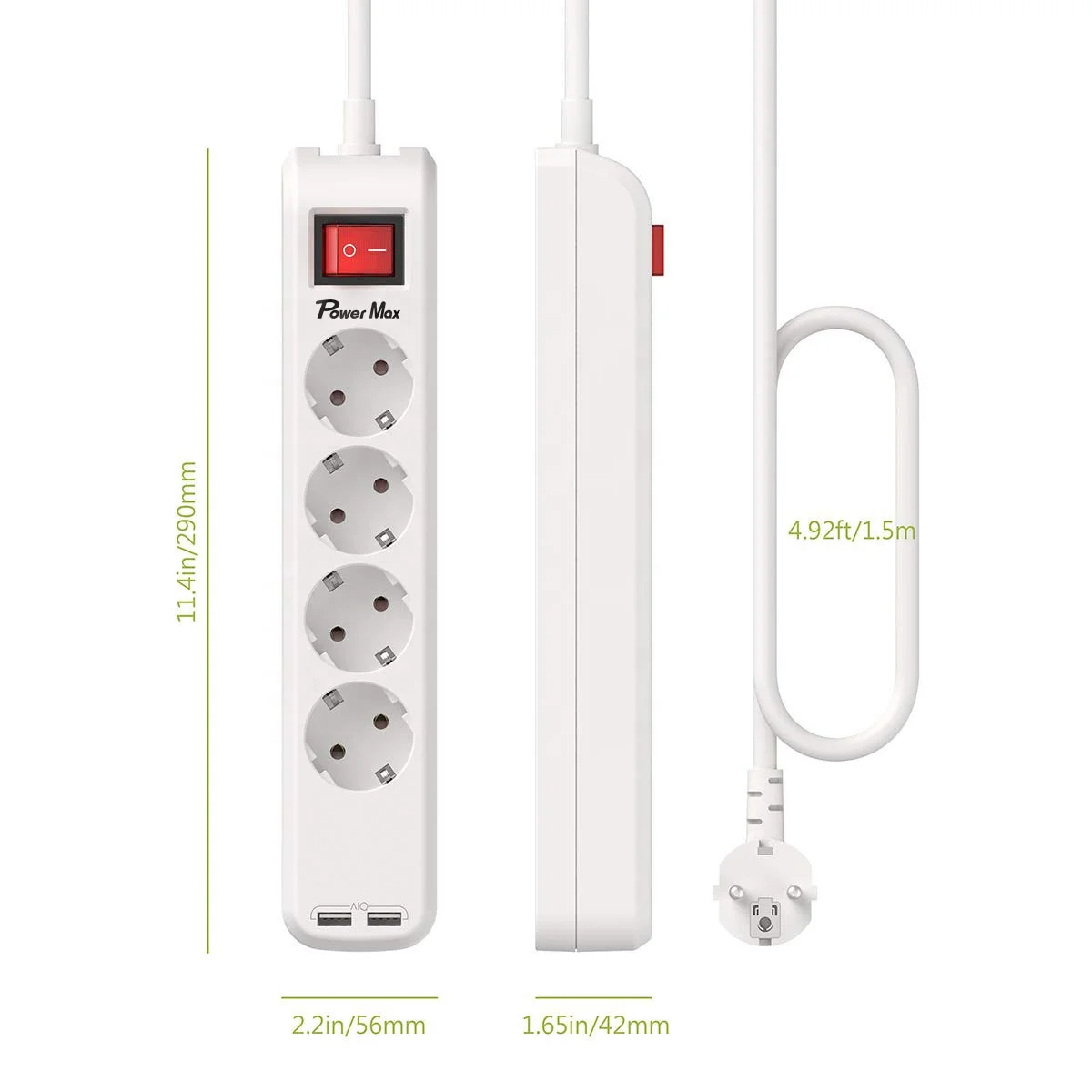 CE approved German 4 way power strip 3 gang German extension sockets 4 outlet eu plug