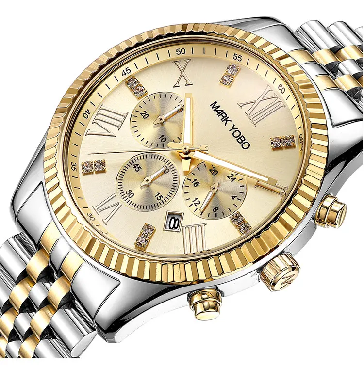 Мужской комплект золотистых высококачественных модных мужских наручных кварцевых часов в деловом
