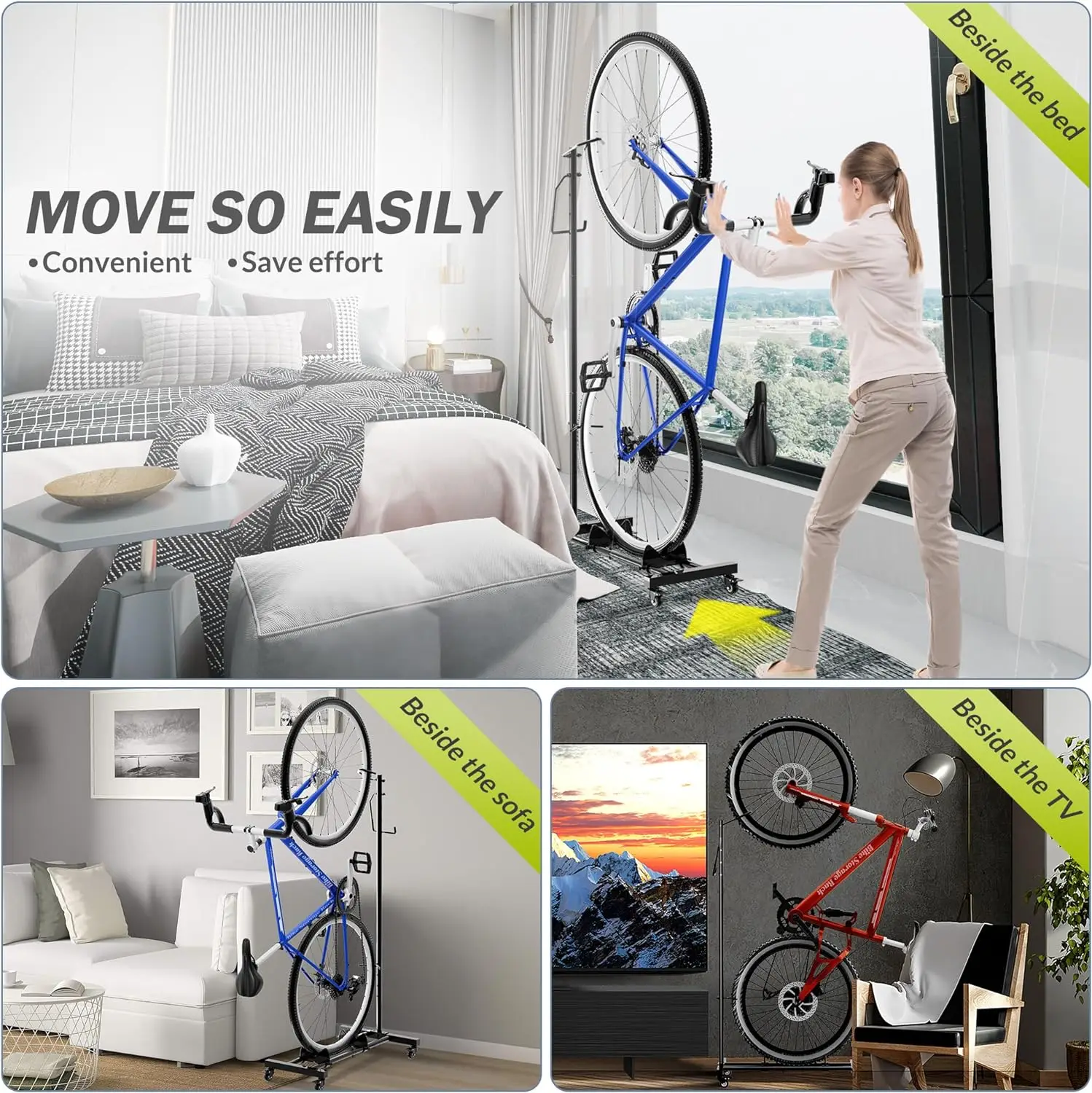 Upright Bike Stand Vertical & Horizontal Adjustable Height Bike Storage Rack Bicycle Floor Parking Rack