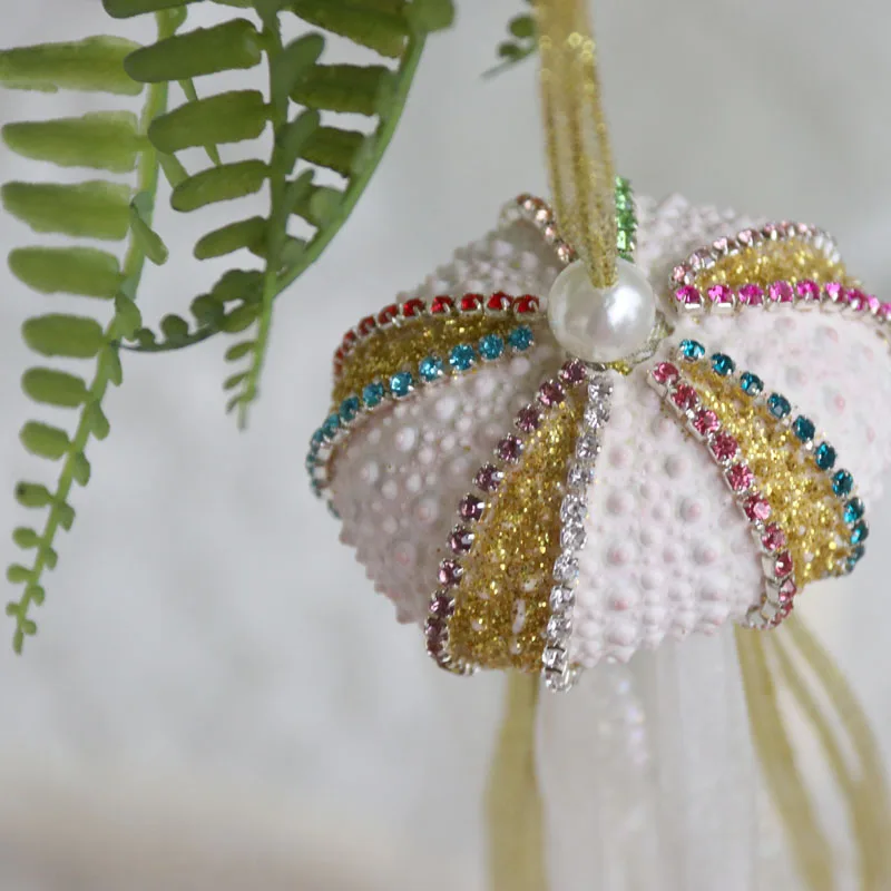 Custom Handmade Diamond Sea Urchin Christmas&Wedding Pendant&Drop Ornaments Party DIY Decor Natural Shell