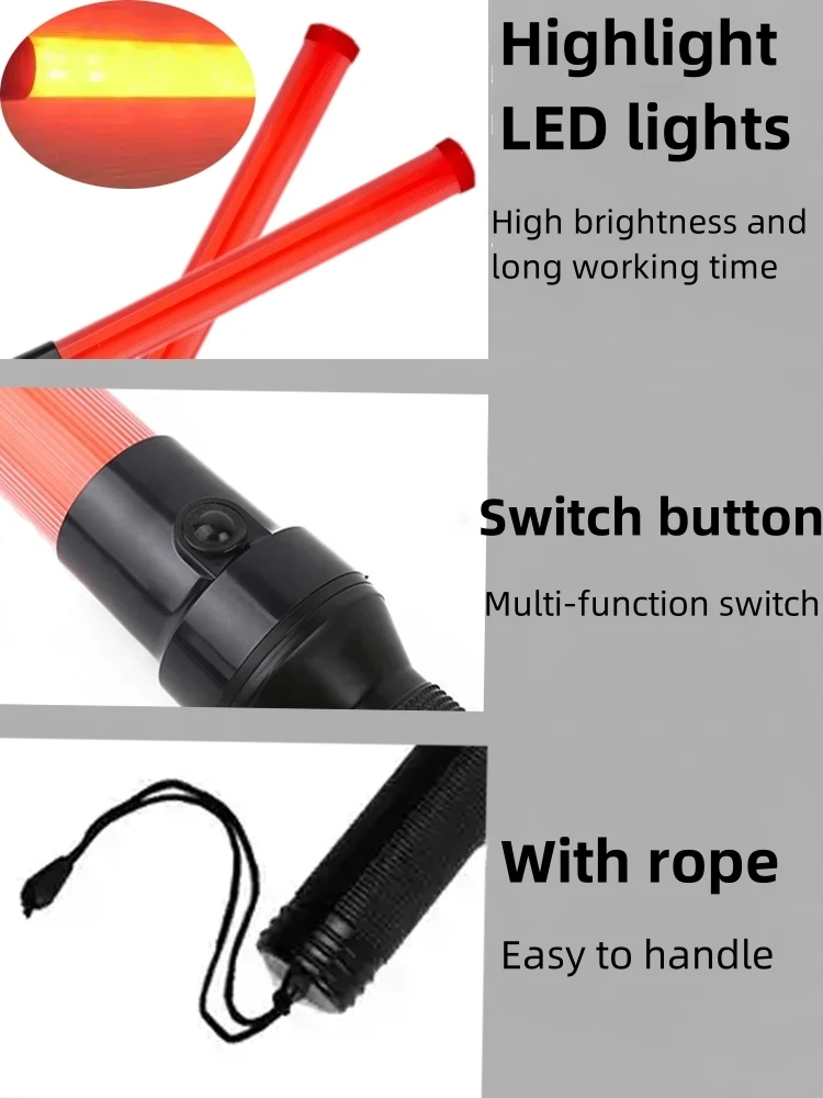 Safety Security Control Traffic Wand LED Flashing Traffic Signal Baton Red and Blue Strobe Safety Wand