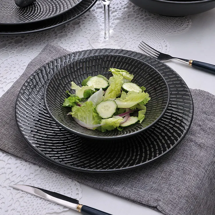 High Temperature Ceramic Material Round Bowl Black Color Restaurant Catering Tableware Porcelain Salad  / Cereal / snack