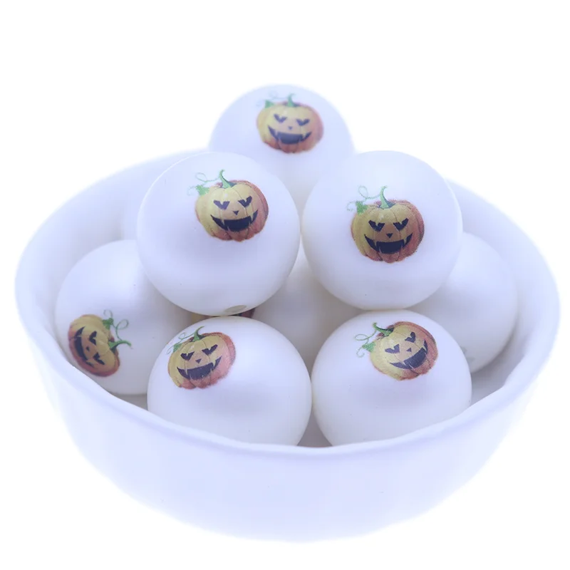 Wholesale 20mm Fashion Pearl Print Skull Acrylic Gumball Round Print Jewelry Loose Beads for Halloween Day