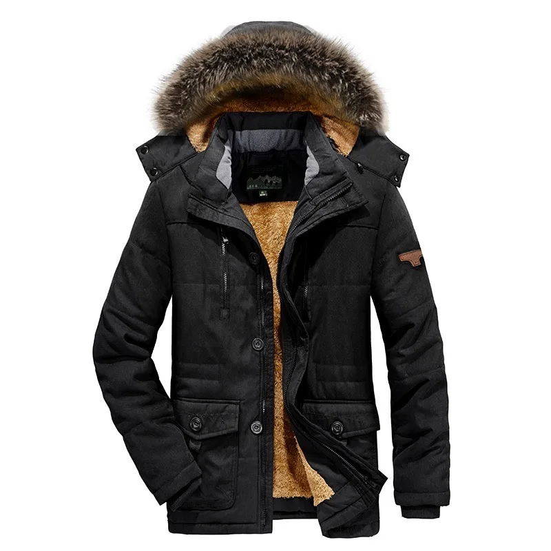 Men's Waterproof Oversized Coats Plus Size Padded Fleece Jacket Hoodie Detachable Fur Parka Winter for Men Vintage Polyester