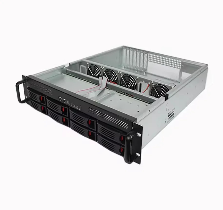 2U Rackmount Server case chassis with 8 bays hot swap 80mm fans SATA/SAS Drive Bay for large storage