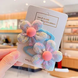 2 Pcs/set Sequins Flower Hair Clips Sweet Children Colorful Sequin Flowers Hairpins
