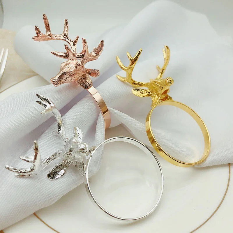 Christmas Reindeer napkin rings Gold Deer Napkin rings Cheap Napkin Ring Christmas for Wedding Decoration HWC06
