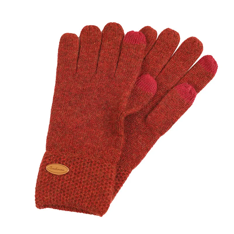Winter New Goat Cashmere Claret Knitted Gloves Luxury Plain Knitting Custom Logo Women Warm Cashmere Glove
