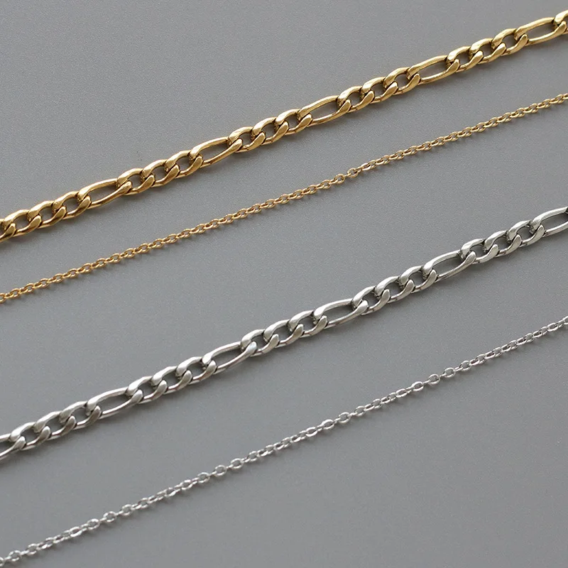 Double Figaro Chain Layered Stainless Steel Necklace 18K Gold Plated Tarnish Free Waterproof Jewelry