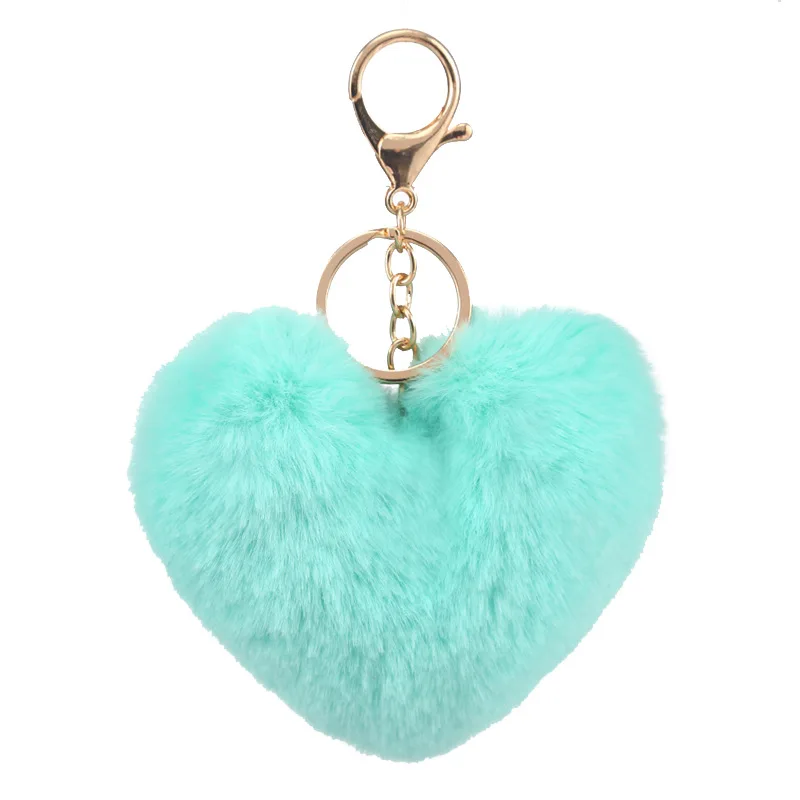 Soft Cute Furball Pompom Heart Shaped Plush Fluffy Balls Rabbit Fur Pom Pom Keychain