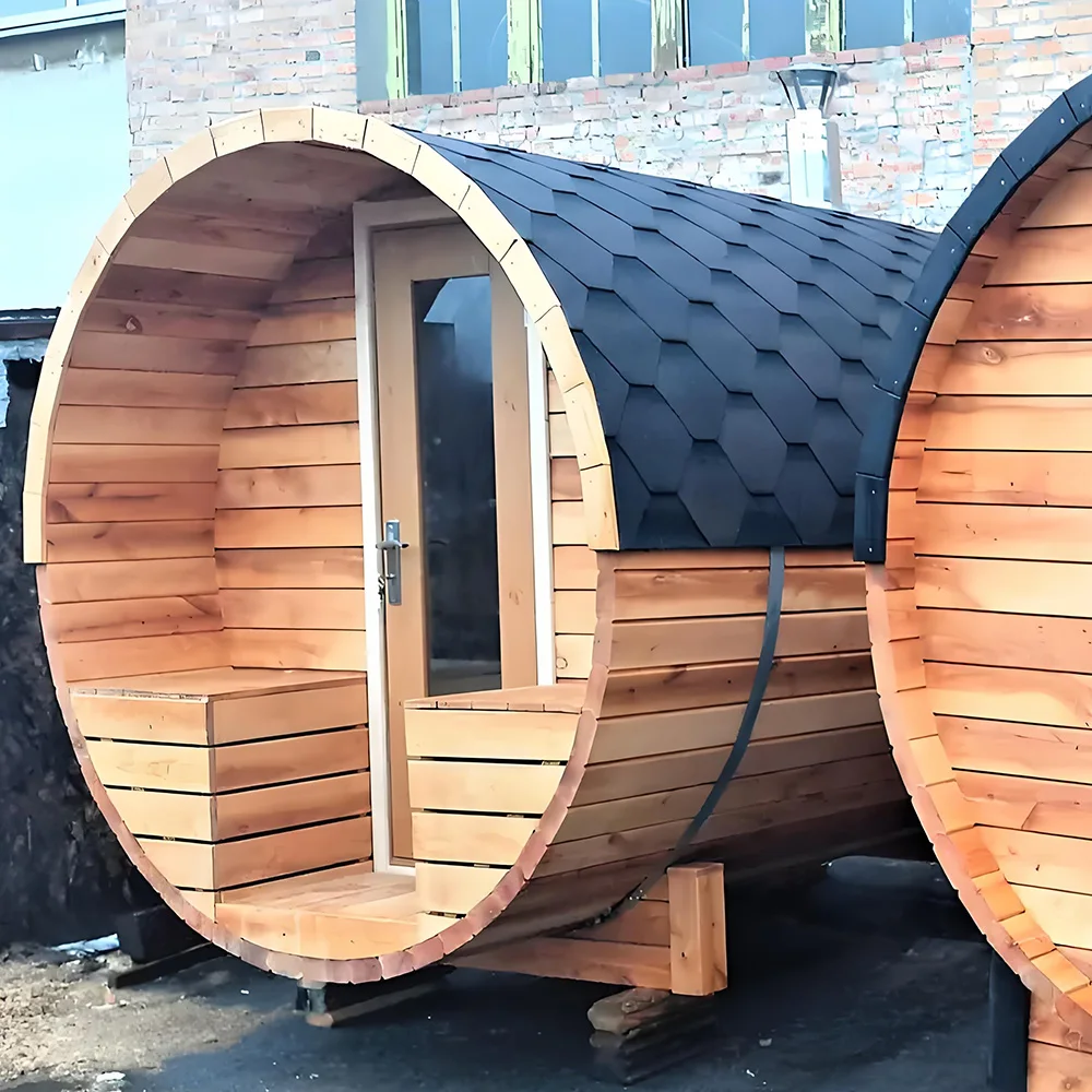 Wholesale Price Exclusive Redwood Barrel Sauna with Built-In Sound System 5-Person, Complete with Accessories