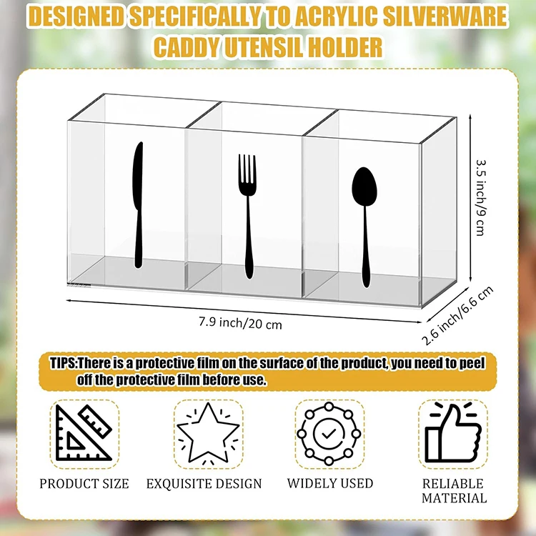 Acrylic Cutlery Storage Organizer Tableware Storage Box PMMA Storage Holder for Fork Knife Spoon