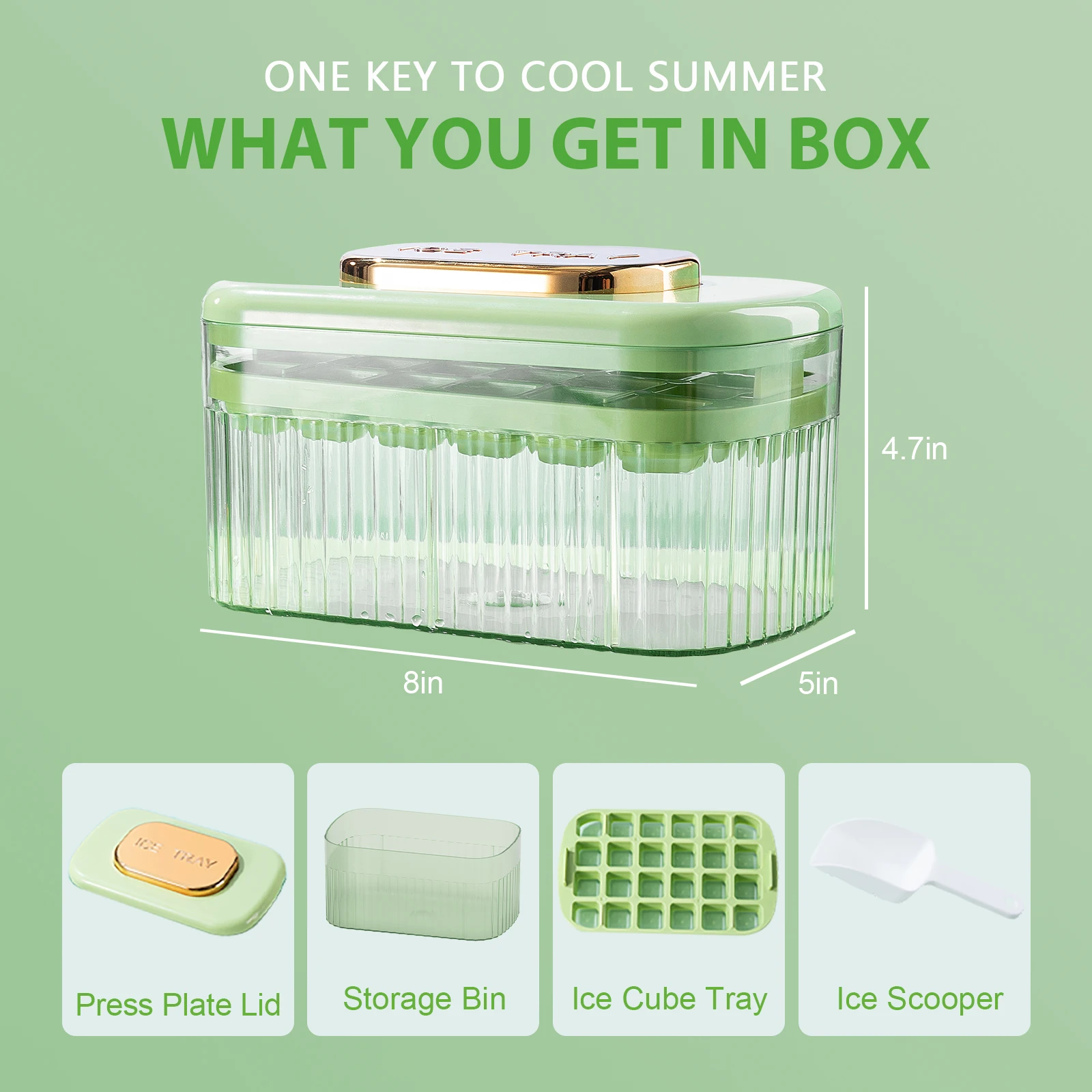 Silicone Ice Cube Tray for Freezer with Lid and Bin 24 Nugget Ice Tray Box Storage Container with Cover Scoop Stackable
