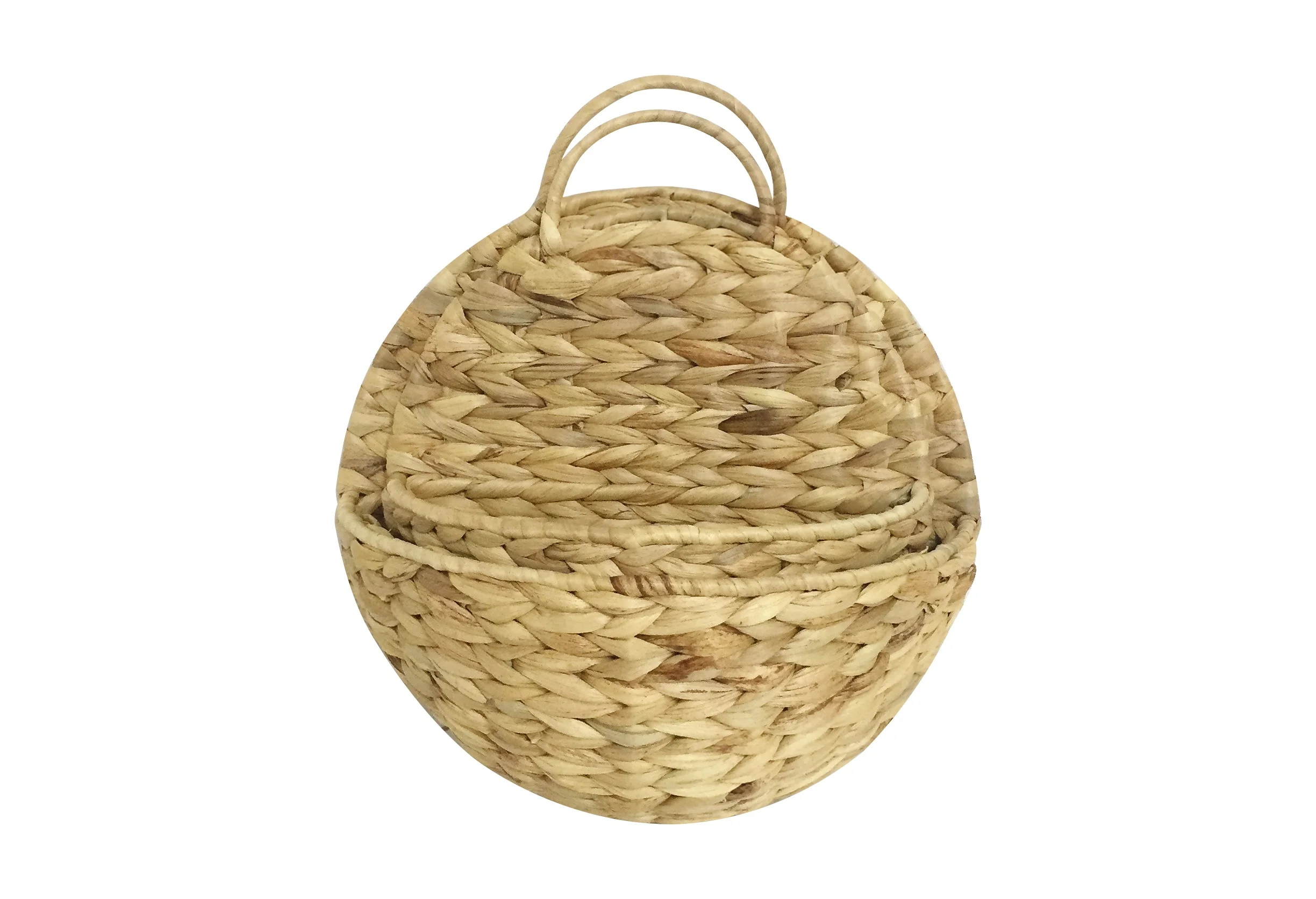 XH set of 2 handmade woven hanging wall decor natural water hyacinth basket set