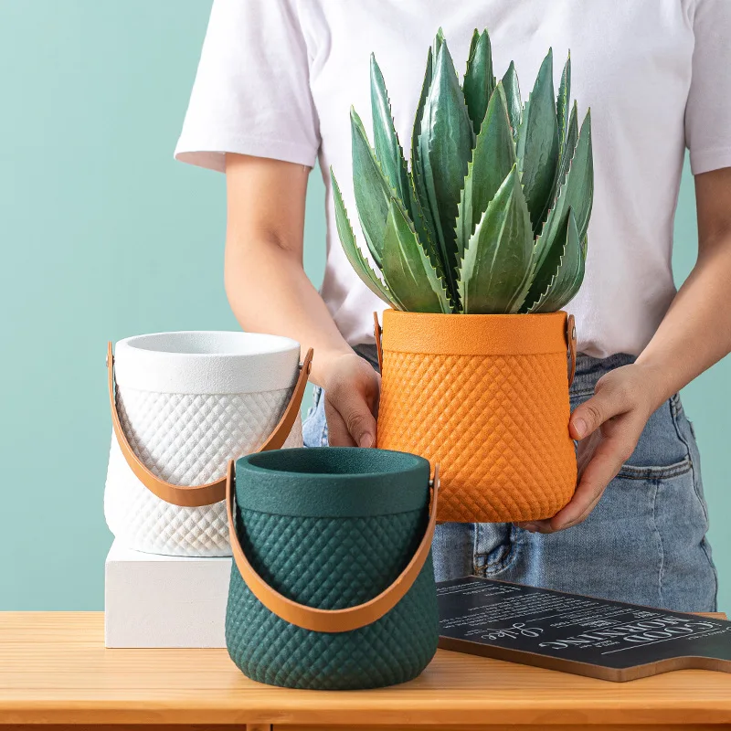 Amazon hot selling creative ceramic round flower pot balcony bonsai pot hotel home furnishing portable flower pot