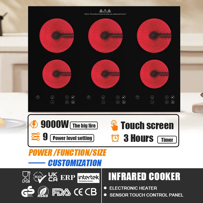 Customized Logo 9000W 6 Cookers Multipurpose Induction Infrared Cooker Electric Ceramic Infrared Cooker