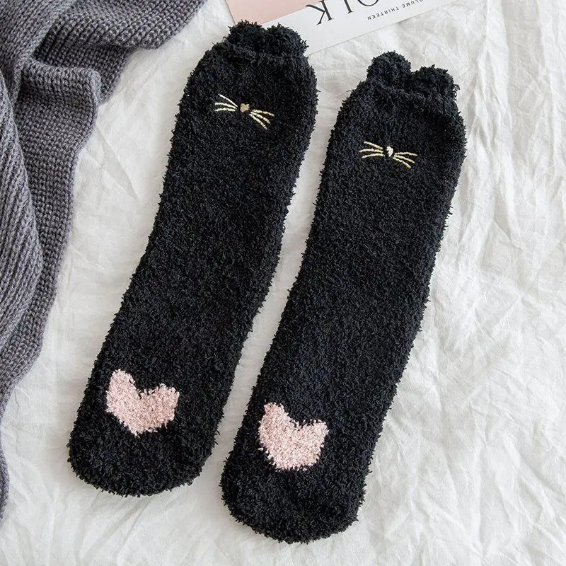 Free sample cute cozy women socks custom logo Warm thermal fuzzy terry  winter Women fluffy socks