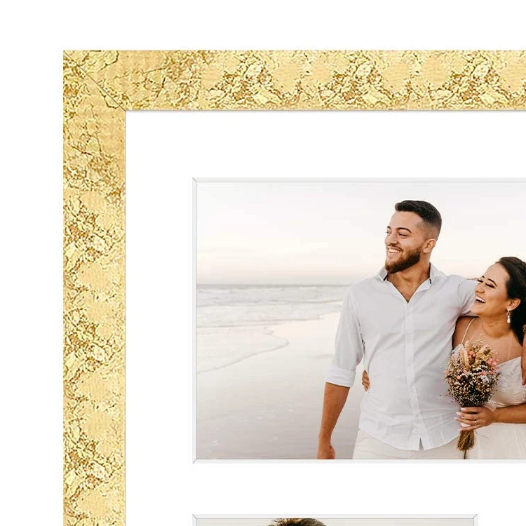 10x10 Gold Wood Frame  - Displays Four 4x4 Photos - Square Collage Frame - Real Glass, Sawtooth Hanger, Swivel Tab