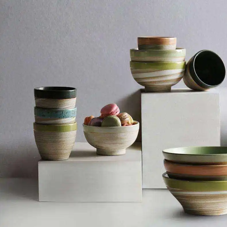 Wholesale Handmade Classic Retro Stoneware Pottery 0.5kg Ceramic Coffee Water Cups